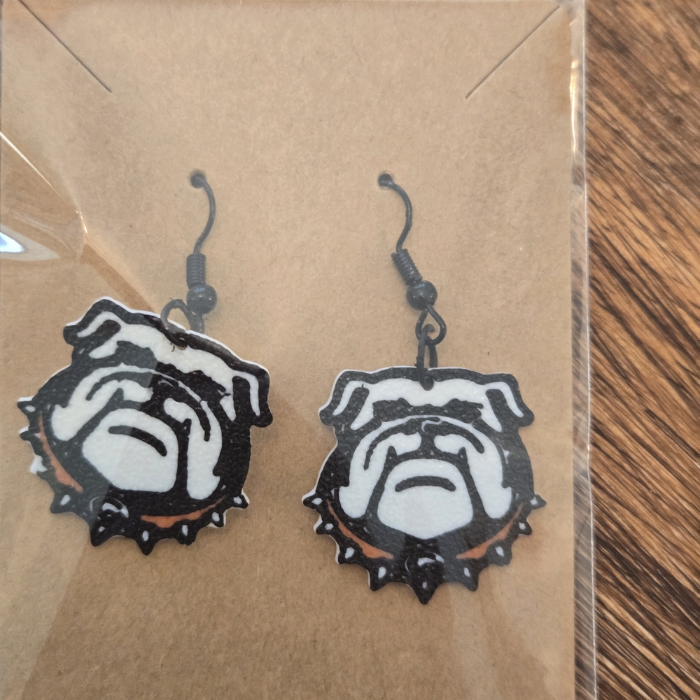 Bulldog Design Dog Earrings - Black and White